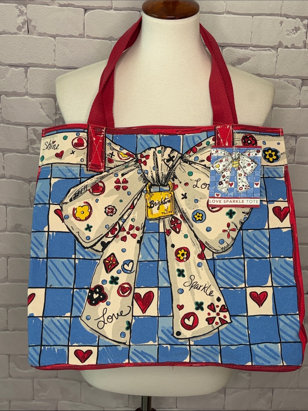 Brighton Blue & Red Love Sparkle Tote with Cream Bow